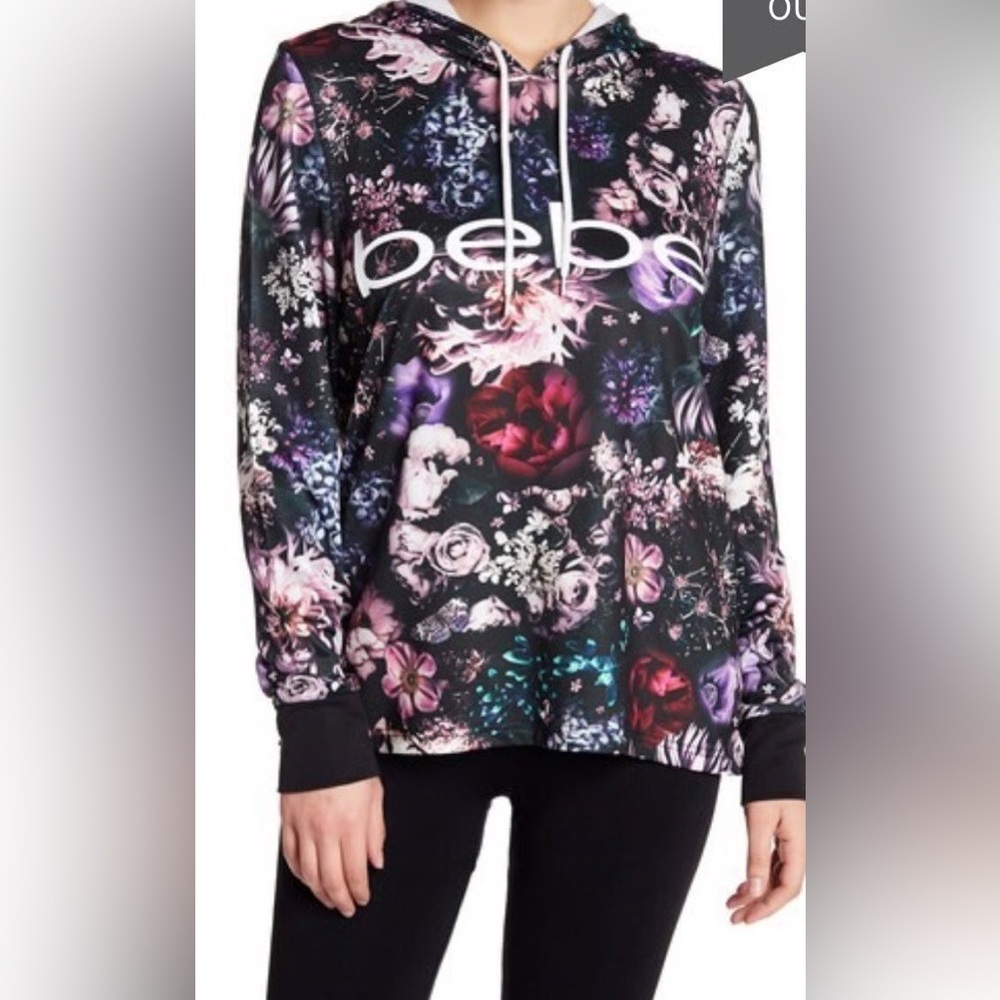 Bebe Black and Purple Floral Hoodie Size S